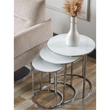 SEDAS LIVING UNITS 3'lü Beyaz Cam Nikel Metal Sehpa