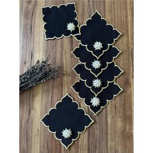 Nurhan Home Collection 6 Adet Gold Incili Siyah Kahve Yanı, Kokteyl Sunum Peçetesi