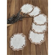 Nurhan Home Collection 6 Adet Curly Modeli Bronz Renk Nakışlı Kahve Yanı Kokteyl Sunum Peçete