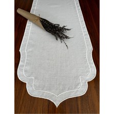Nurhan Home Collection Çift Sıra Ekru Renk Nakış Işlemeli Keten Runner