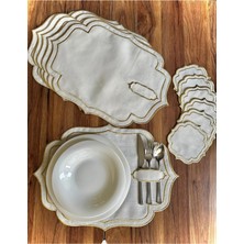 Nurhan Home Collection Çift Sıra Gold Nakışlı 12 Parça Amerikan Servis ve Kahve Yanı Sunum Peçetesi