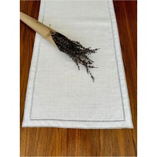 Nurhan Home Collection Çift Sıra Gümüş Nakışlı Keten Runner