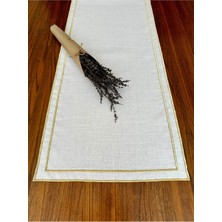 Nurhan Home Collection Çift Sıra Gold Nakışlı Keten Runner