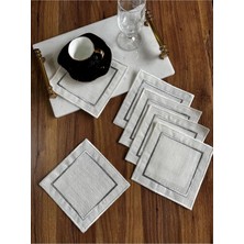 Nurhan Home Collection 6 Adet Etamin Işlemeye Uygun Gümüş Nakışlı Kare Kokteyl Sunum Peçetesi