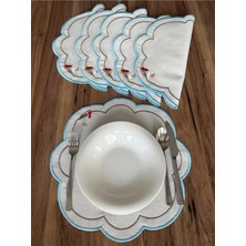 Nurhan Home Collection 6 Adet Love Bırds Desenli Mavi Nakışlı Amerikan Servis