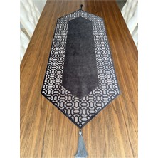 Nurhan Home Collection Trendy Modeli Füme Renk Kadife Kumaş Altı Beyaz Tüllü Masa Örtüsü Runner