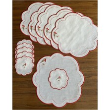 Nurhan Home Collection 12 Parça Set Love Bırds Kırmızı Nakışlı Amerikan Servis ve Kokteyl Sunum Peçetesi