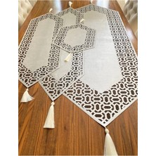 Nurhan Home Collection Trendy Modeli Ekru Renk Altı Siyah Tüllü Salon Takımı Masa Runner Örtü 4 Parça
