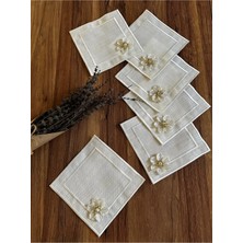 Nurhan Home Collection 6 Adet Çift Sıra Nakışlı Broşlu Kare Kokteyl Sunum Peçetesi