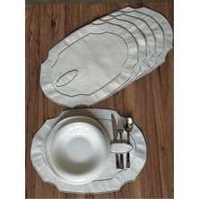 Nurhan Home Collection 6 Adet Gümüş Renk Nakışlı Kaşıklıklı Oval Amerikan Servis Supla