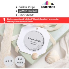 Kişiye Özel Şeffaf Sticker, Düğün, Nişan, Kına, Yapışkanlı Sticker, Yuvarlak Isimli Etiket, Çap 4 Cm, 210 Adet