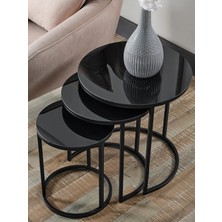 SEDAS LIVING UNITS S3'lü Siyah Cam Siyah Metal Sehpa
