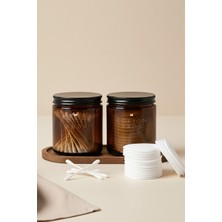 Empressco Khakma Ahşap Standlı Amber Cam Banyo Organizer Seti – Cotton Buds & Cotton Pads Yazılı – 2