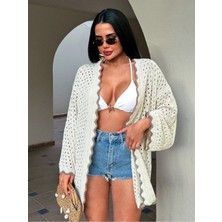 Jinx Wear Fashion Kadın Yaz Tatil Plaj Örgü Retro Ön Bantlı Bikini Üstü Kimono Ceket