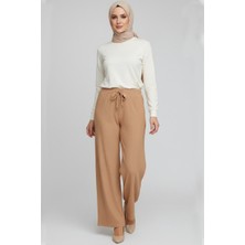 Hadiora Kadın Camel Beli Lastikli Bağcıklı Atlas Bol Paça Pantolon