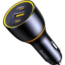 Superauto Araç Içi Şarjı, 3 Portlu Pd 170W Type-C To Type-C, Usb, Hızlı Şarj Çakmaklık Adaptörü, Siyah