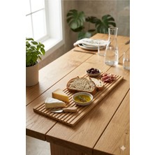 Homerest Modern Doğal Bambu Oluklu Sunum Tepsisi 39X17 cm - Şık Peynir Tabağı, Kahvaltı ve Banyo Dekor Objesi