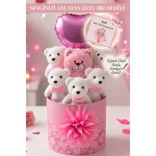 Sole Kişiye Özel Notlu Peluş Ayıcık Kutusu Pembe Kalpli Balonlu Sevgili Hediyesi