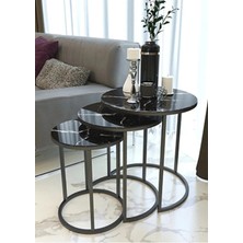 SEDAS LIVING UNITS 3'lü Siyah Mermer Cam Siyah Metal Sehpa