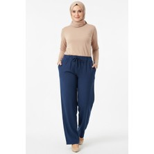 Hadiora Kadın Yeşil Beli Lastikli Bağcıklı Atlas Bol Paça Pantolon