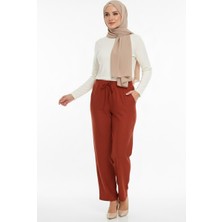 Hadiora Kadın Kiremit Beli Lastikli Bağcıklı Atlas Bol Paça Pantolon
