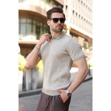 Madmext Kum Rengi Polo Yaka Regular Fit Erkek Triko Tişört E7496
