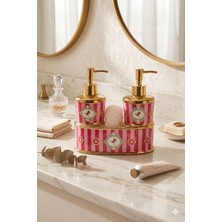 Reoona Saray Esintisi Kuş Motifli Gold Pompalı Lüks Banyo Takımı