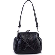 Nas Bag Mini Vintage Burslu Klipsli Kadın Omuz ve Çapraz Çanta Siyah Victoria
