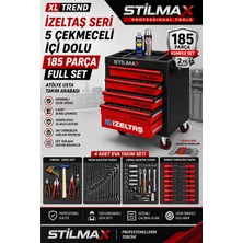 Stilmax 185 Parça Full Dolu Takım Arabası 5 Çekmeceli Alet Dolabı Izeltaş Anahtar Takımı Usta Servis Seti