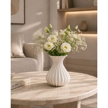 Luvena Dekoratif Beyaz Vazo Modern Çiçek Vazosu Minimal Ev Ofis Masa Üstü Dekoru - 15 cm