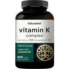 Naturebell Vitamin K Complex - 300 Softgels  2,600MCG Vitamin K - Full Spectrum High Absorption K1  K2 Mk-4  Mk-7.