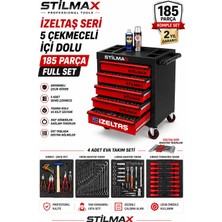 Stilmax 5 Çekmeceli 185 Parça Izeltaş Seri Xl Trend Dolu Takım Arabası Usta Servis Atölye Dolabı