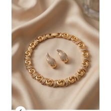 Xupıngg Bileklik Original Damga ve Küpe Zirkon Taş Altın Kaplama 2'li Set + Hediye Paket