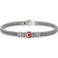 Hid Silver Hidsilver Kmüayzmblk Kırmızı Mine Üzerine Ayyıldız Motifli Erkek Bileklik Modeli