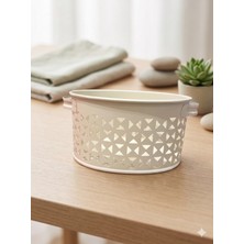 Lumindra Modern Geometrik Desenli Metal Düzenleyici Sepet Krem