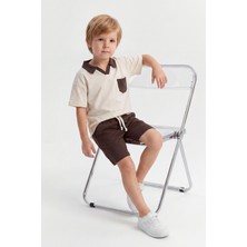 Joy Kids Erkek Çocuk 2 Iplik %100 Pamuk Polo Yaka Günlük Takım (5-8yaş) (Krem-Kahve)