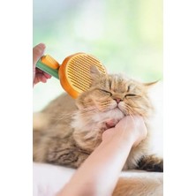 Gobypet Otomatik Temizlenen Pet Tarağı, Basmalı Sistem, Çelik Iğneli, Ergonomik Sap (Turuncu)