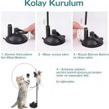 Vantuzlu Tüylü Zilli Olta Kedi Oyuncağı – 2 Oltalı, Esnek Yaylı, Avcılık Içgüdülerini Geliştiren, Kediler Için Eğlenceli ve Dayanıklı Oyuncak