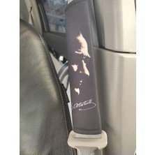 Dijital Atatürk Silüet Imzalı Emniyet Kemeri Kılıfı, Siyah, 26 Cm, Yumuşak Voleur Kumaş, 4mm Süngerli, 2 Adet