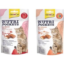 Gimcat Nutripockets Kedi Ödülü Biftek Malt, 60 gr ve Gimcat Nutripockets Kedi Ödülü Somon Omega 3&6 60GR