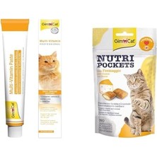 Gimcat Kediler Için Multi-Vitamin, 100 G, 12 Temel Vitamin & Nutripockets Kedi Ödülü Peynir Taurin, 60 G