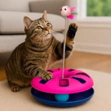 Kedi Oyuncağı – Interaktif Toplu ve Yaylı Tüylü Fareli Kedi Eğlence Oyuncağı – Kaymaz Tabanlı Dayanıklı Plastik – Zihinsel ve Fiziksel Aktivite Oyuncağı – Lacivert