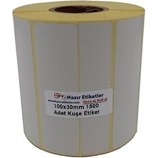 Kuşe Etiket 100MM x 30MM Ruloda 1500 Adet 40MM Çapında Baskısız Barkod Yazıcı Etiketi