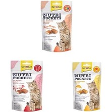 Gimcat Nutripockets Kedi Ödülü Somon Omega 3&6 60GR & Gimcat Nutripockets Kedi Ödülü Biftek Malt, 60 gr & Gimcat Nutripockets Kedi Ödülü Peynir Taurin, 60 G