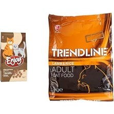 Enjoy Kuru Kedi Maması, Tavuklu, Yetişkin, Tohumu ile Omega 3 & 6 Katkısı, 1 kg ve Trendline Kuzu Etli Yetişkin Kedi Maması 1 kg