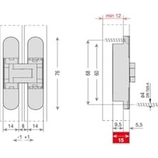Gizli Menteşe 76X14 mm 16 kg Mat Antik Bronz Renk Tek Ebat HG104HT01 Abm