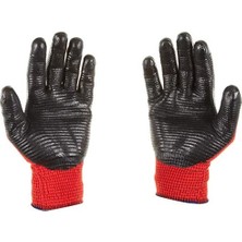 Beybi Pn5 Zebra Polyester Örme Nitril Eldiven Çift - No:9 - Kırmızı Siyah