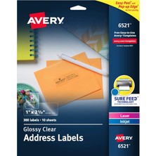 Lazer ve Mürekkep Püskürtmeli Yazıcılar Için 6521 Parlak Kristal Netliğinde Adres Etiketleri, 1 "x 2-5/8", 300 Etiket