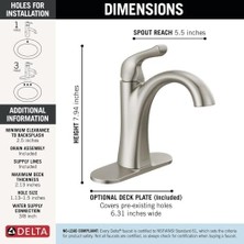 Arvo Tek Delikli Banyo Bataryası Fırçalanmış Nikel, Tek Kolu Banyo Bataryası, Banyo Lavabo Bataryası, Tahliye Montajı Dahil, Spotshield Paslanmaz 15840LF-SP