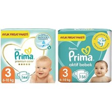 Bebek Bezi Premium Care 3 Beden 144 Adet Midi Aylık Fırsat Paketi & Bebek Bezi Aktif Bebek 3 Numara 156 Adet Aylık Fırsat Paketi